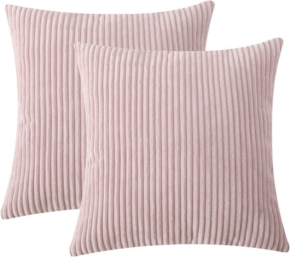Set of 2 Corduroy Throw Pillow Covers 18x18 Inch Pink Decorative Pillowcase