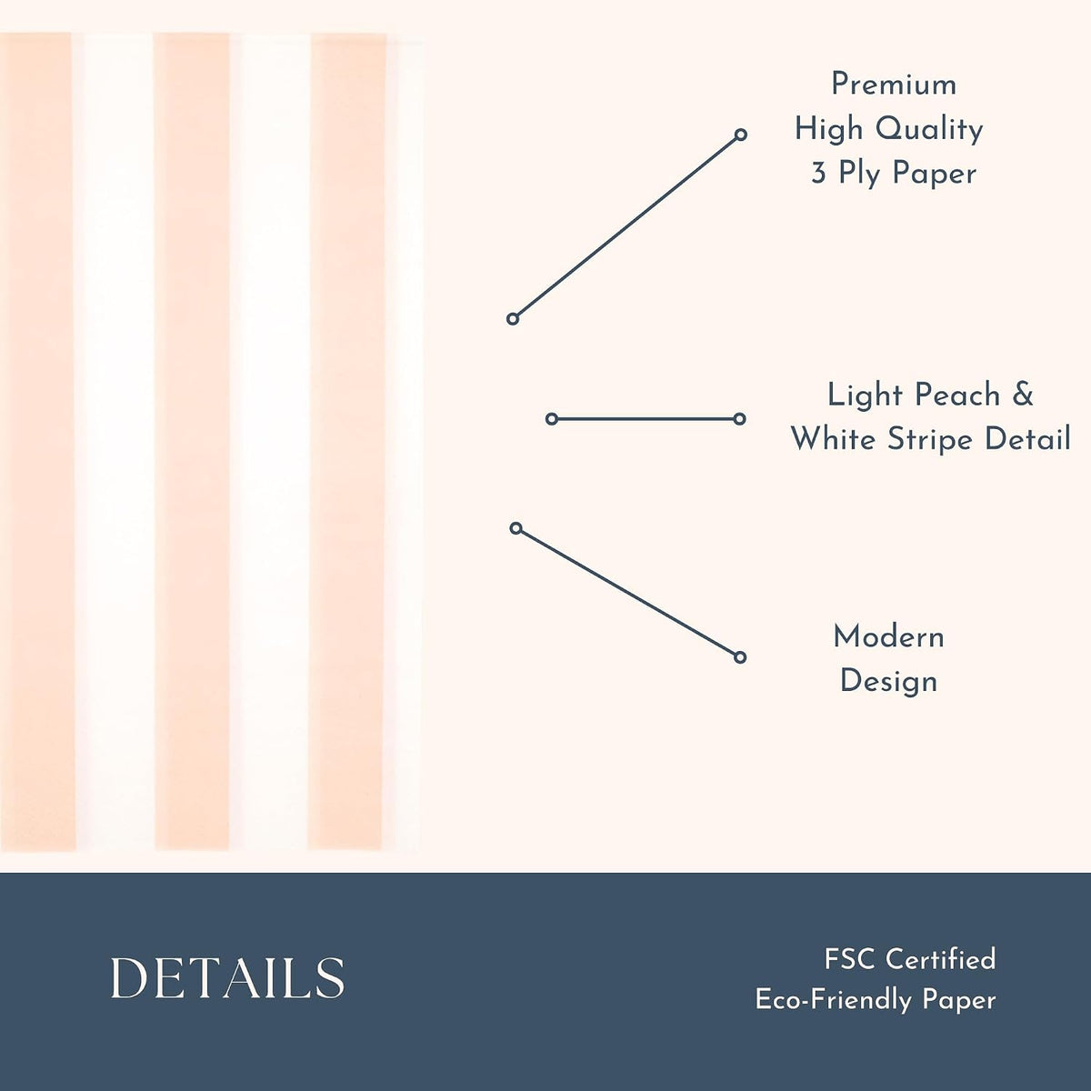 Bonjour Fete Peach Cabana Stripe Paper Guest Towels | Disposable, 3-Ply Napkins | Premium Party Supplies & Decor | Holidays, Kids Themed Birthday Parties., Girl | Pack of 20, 4.25" x 7.75"