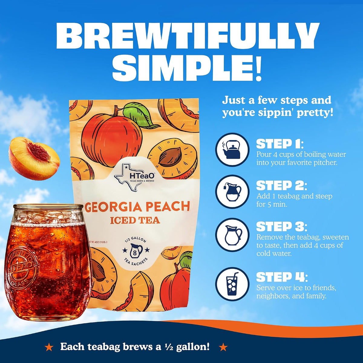 Peach & Hibiscus Iced Tea Bags - Makes 8 Gallons - Texas Style