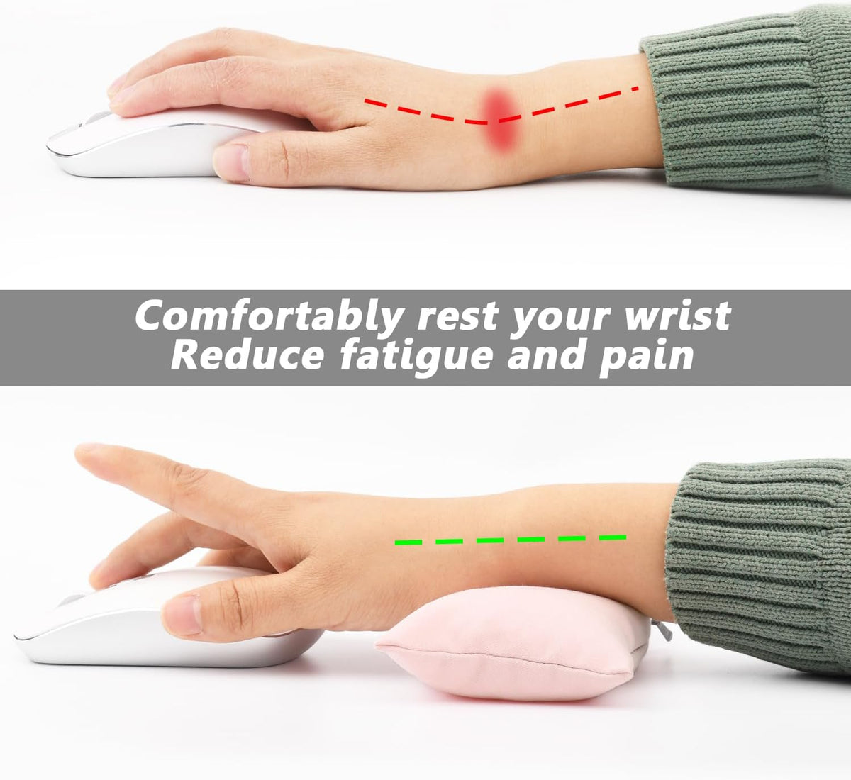 Ergonomic Mouse Wrist Rest Bean Bag, Carpal Tunnel Mouse Support Pad Filled Ergo Beads for Computer, Laptop, PC Gaming (Light Pink)