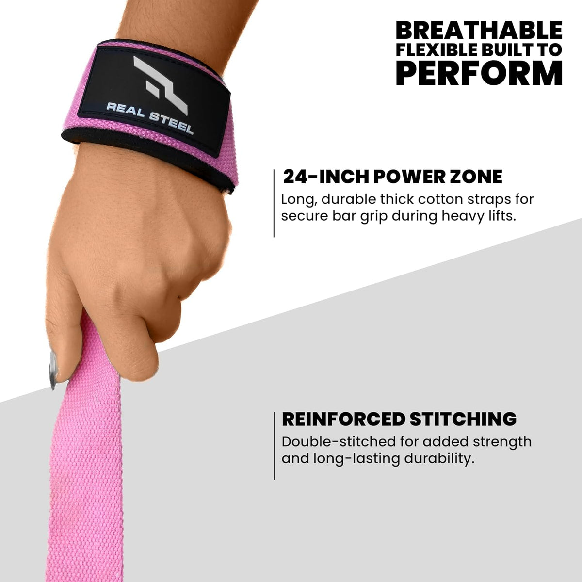 Real Steel Lifting Wrist Straps for Weightlifting, Bodybuilding, Powerlifting, Strength Training, & Deadlifts - Padded Neoprene with 24 inch Cotton