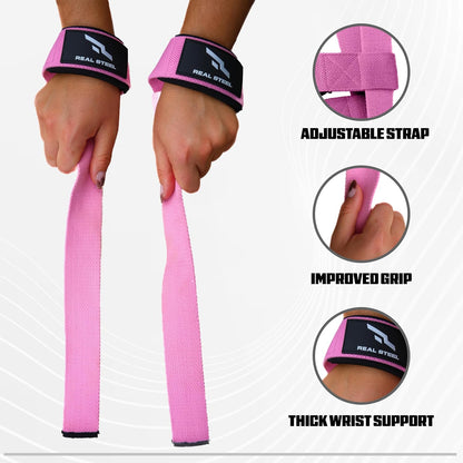 Real Steel Lifting Wrist Straps for Weightlifting, Bodybuilding, Powerlifting, Strength Training, & Deadlifts - Padded Neoprene with 24 inch Cotton