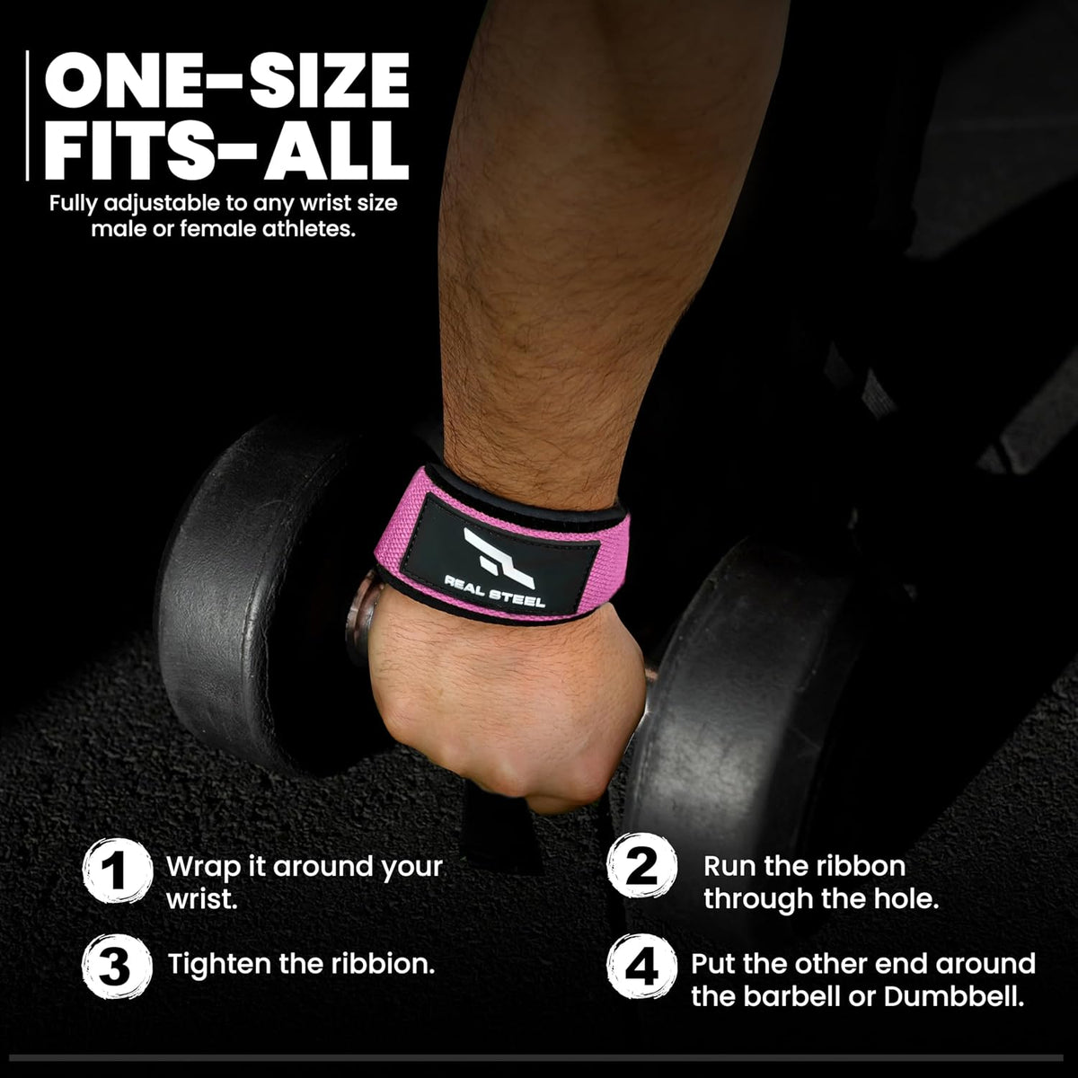 Real Steel Lifting Wrist Straps for Weightlifting, Bodybuilding, Powerlifting, Strength Training, & Deadlifts - Padded Neoprene with 24 inch Cotton