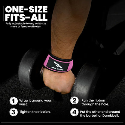 Real Steel Lifting Wrist Straps for Weightlifting, Bodybuilding, Powerlifting, Strength Training, & Deadlifts - Padded Neoprene with 24 inch Cotton