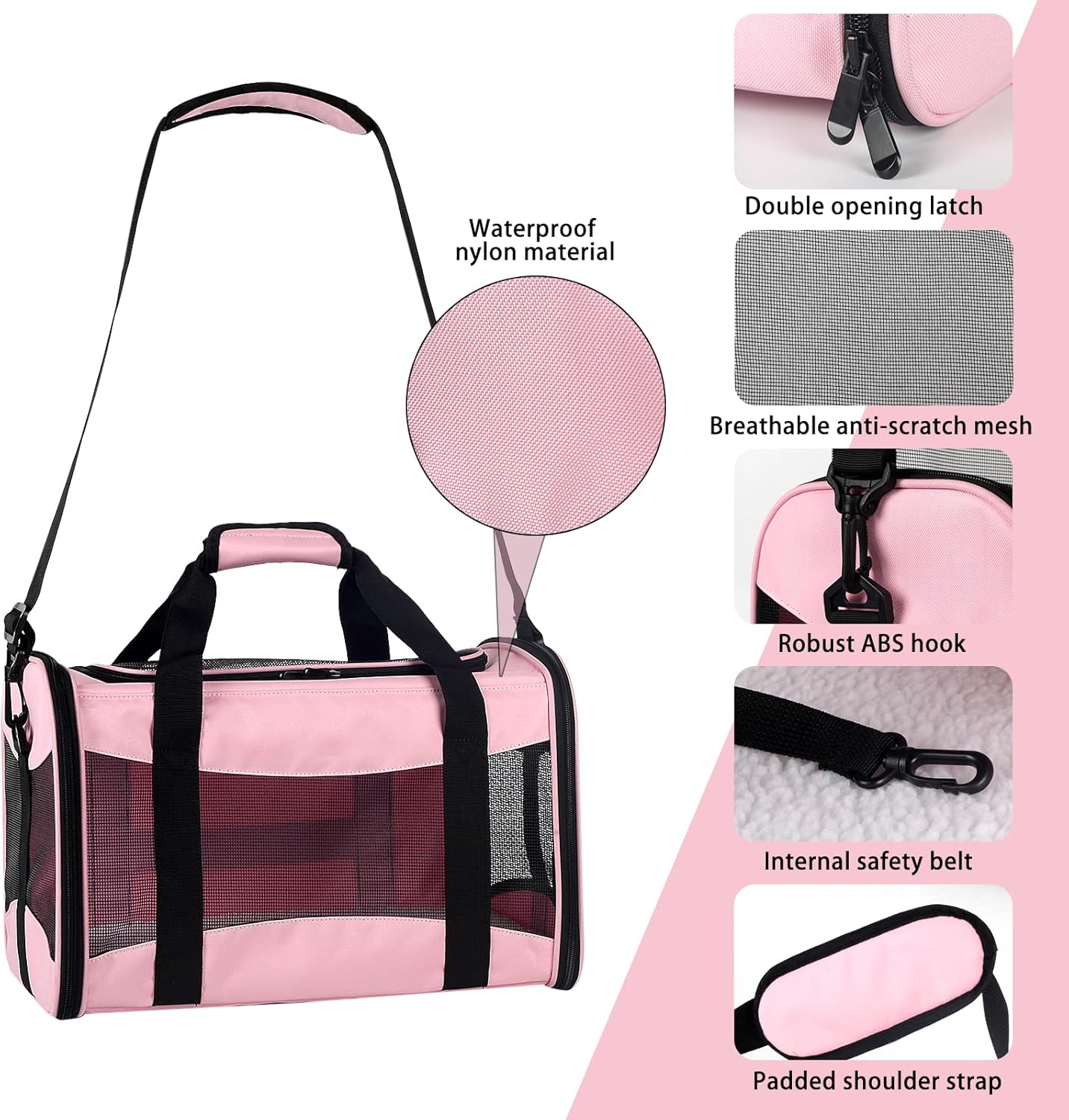 Cat Carrying Case - Pet Carrier Airline Approved, Protable and Breathable Pet Travel Carrier Removable Fleece Pad, Collapsible Cat Carrier Dog Carrier for Medium Cats Small Cats Dogs (Small, Pink)