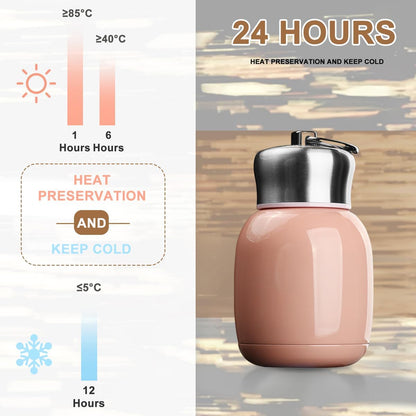 Mini 7 oz Stainless Steel Water Bottle, Small Vacuum Insulated Water Bottle Leak Proof Sport Tumbler Cup Hot and Cold Water Bottle for Women Girls Kids Gift Milk Tea Lunch (Peach pink)