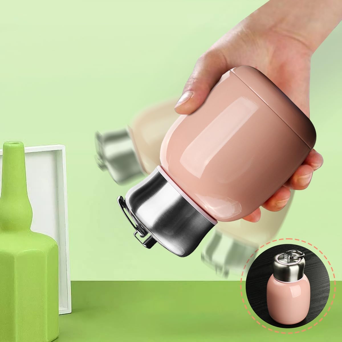 Mini 7 oz Stainless Steel Water Bottle, Small Vacuum Insulated Water Bottle Leak Proof Sport Tumbler Cup Hot and Cold Water Bottle for Women Girls Kids Gift Milk Tea Lunch (Peach pink)