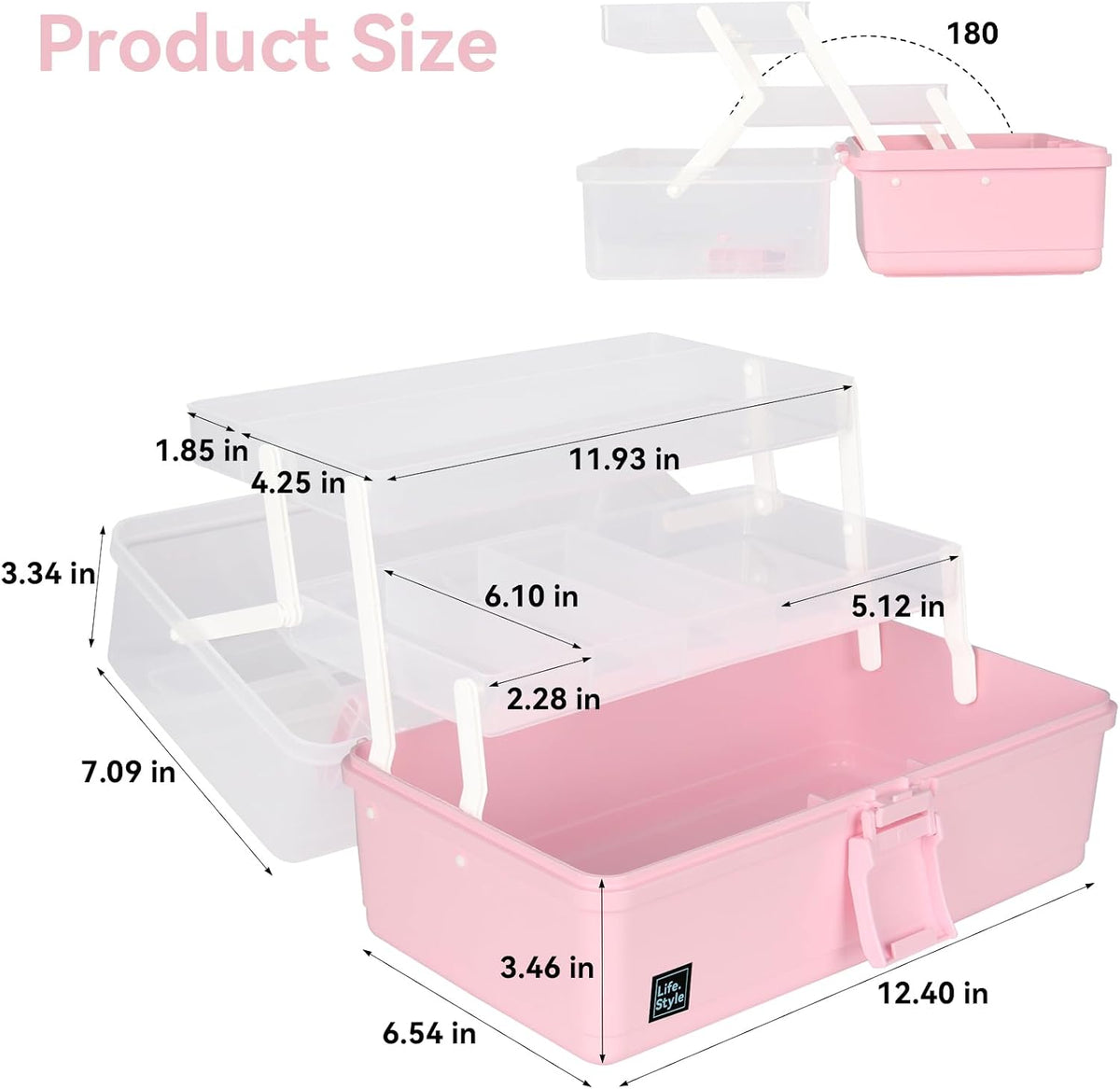 Hair Accessories Organizer 13-Inch Art Supply Bin Sewing Box 3-Layers Craft Storage Organizer with Handle Pink Tool Tackle Box Storage Great Gift for Kids