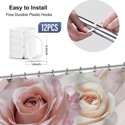 African American Flower Rose Bathroom Shower Curtain 60W by 71H Inch Sexy Pink Black Girl Woman Marble Inspirational Motivational Positive Polyester 12 Plastic Hooks Waterproof Decor