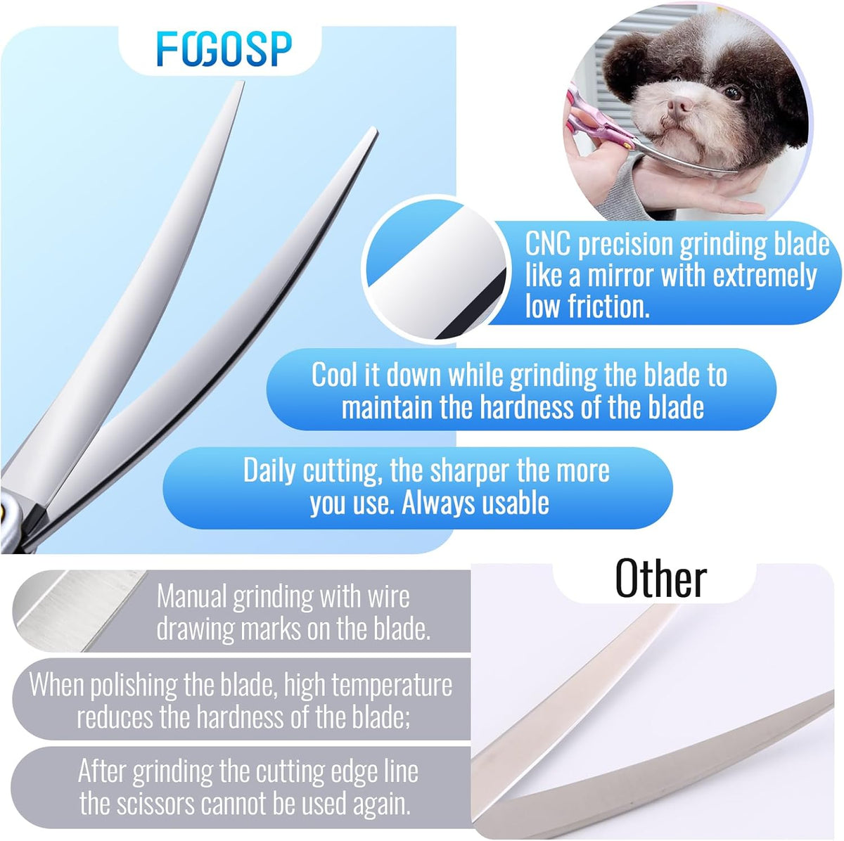 Professional Curved Dog Grooming Scissors with Sharper Self Grinding lightweight and finely trimmed split structure 6.5'' Japan VG10 63HRC for small dogs cat pet(Pink)