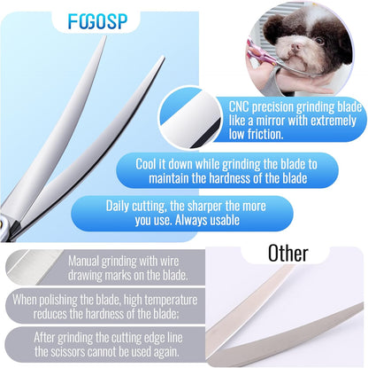 Professional Curved Dog Grooming Scissors with Sharper Self Grinding lightweight and finely trimmed split structure 6.5'' Japan VG10 63HRC for small dogs cat pet(Pink)
