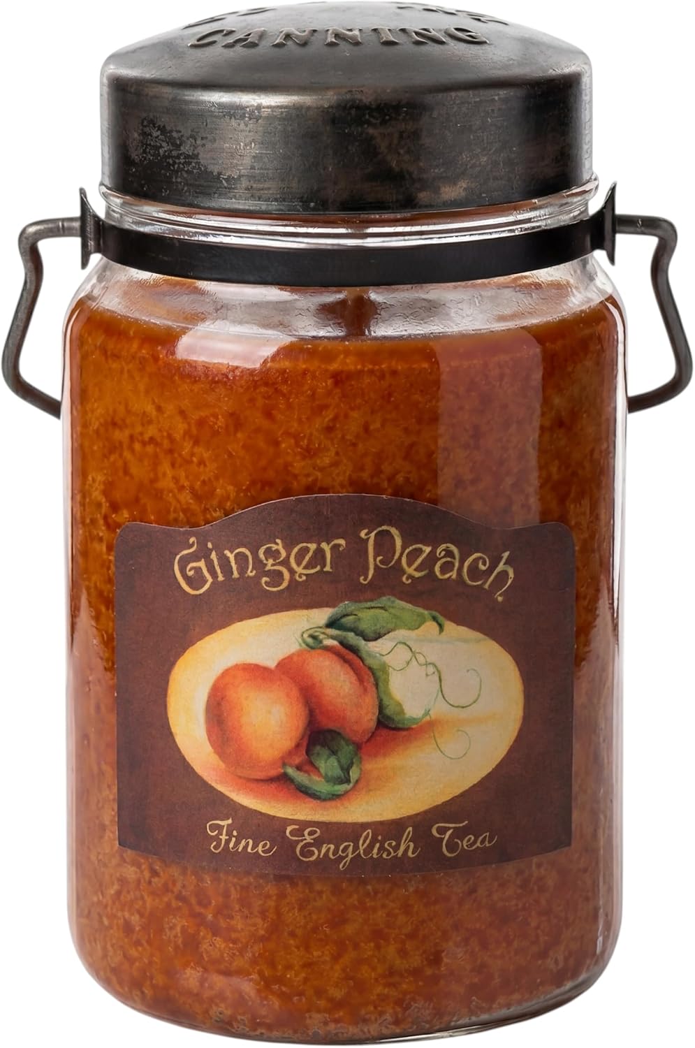 Ginger Peach | 26 oz Scented Candle | USA-Poured | Vintage Rustic Jar with Carrying Handle | Sweet Peach, Brown Sugar & Ginger Spice Fragrance