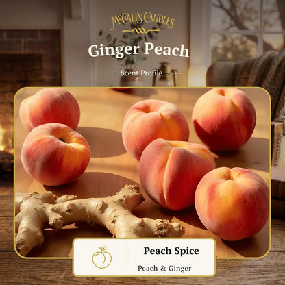 Ginger Peach | 26 oz Scented Candle | USA-Poured | Vintage Rustic Jar with Carrying Handle | Sweet Peach, Brown Sugar & Ginger Spice Fragrance