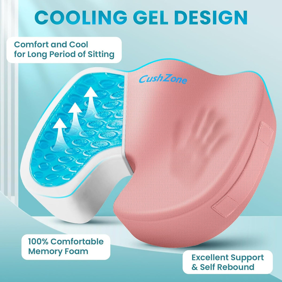 Gel Seat Cushion, Cooling Memory Foam Cushion for Office Chair, Pink