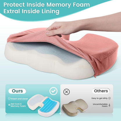 Gel Seat Cushion, Cooling Memory Foam Cushion for Office Chair, Pink