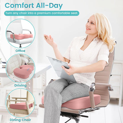 Gel Seat Cushion, Cooling Memory Foam Cushion for Office Chair, Pink