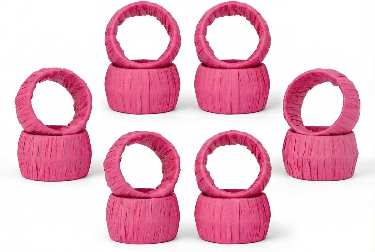 ™ Handmade Raffia Rattan Napkin Rings Pink Set of 12 Everyday Use Dining Party Tabletop Décor Gifts Napkin Holder 1.5 Inch in Size Artisan Crafted in India