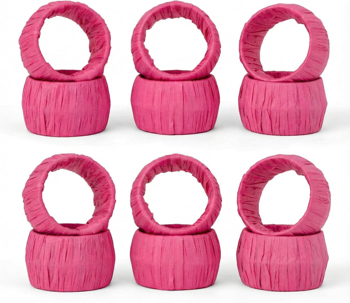 ™ Handmade Raffia Rattan Napkin Rings Pink Set of 12 Everyday Use Dining Party Tabletop Décor Gifts Napkin Holder 1.5 Inch in Size Artisan Crafted in India