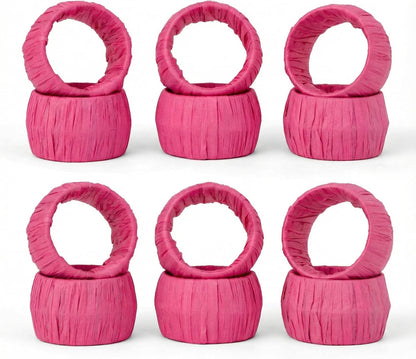 ™ Handmade Raffia Rattan Napkin Rings Pink Set of 12 Everyday Use Dining Party Tabletop Décor Gifts Napkin Holder 1.5 Inch in Size Artisan Crafted in India