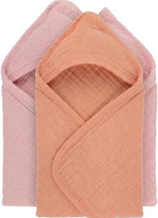 Muslin Hooded Baby Bath Towel – 2 Pack, Pink & Peach - 30", Soft Cotton, Absorbent, Quick-Dry, Oeko-TEX, Pool-Water, Newborn-Toddler Care