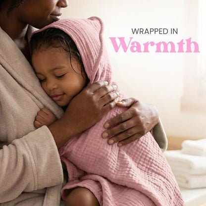 Muslin Hooded Baby Bath Towel – 2 Pack, Pink & Peach - 30", Soft Cotton, Absorbent, Quick-Dry, Oeko-TEX, Pool-Water, Newborn-Toddler Care