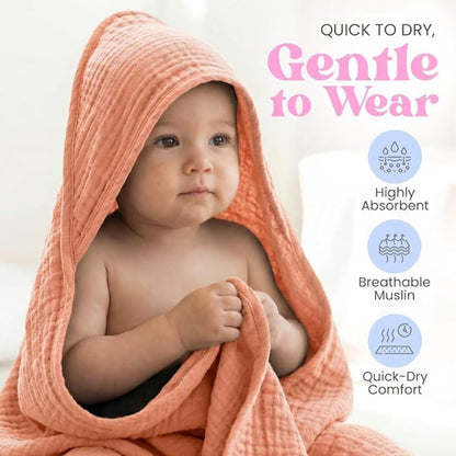 Muslin Hooded Baby Bath Towel – 2 Pack, Pink & Peach - 30", Soft Cotton, Absorbent, Quick-Dry, Oeko-TEX, Pool-Water, Newborn-Toddler Care