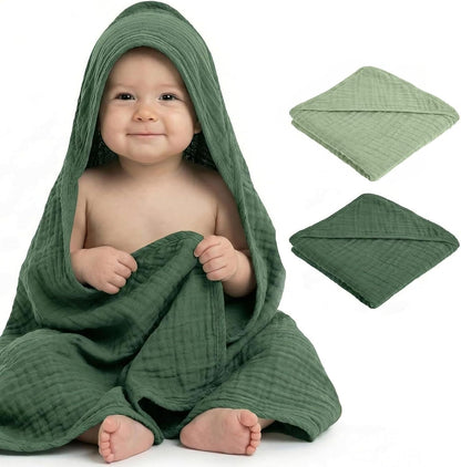 Muslin Hooded Baby Bath Towel – 2 Pack, Pink & Peach - 30", Soft Cotton, Absorbent, Quick-Dry, Oeko-TEX, Pool-Water, Newborn-Toddler Care