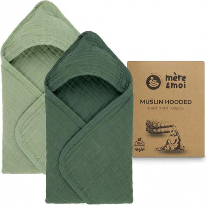 Muslin Hooded Baby Bath Towel – 2 Pack, Pink & Peach - 30", Soft Cotton, Absorbent, Quick-Dry, Oeko-TEX, Pool-Water, Newborn-Toddler Care