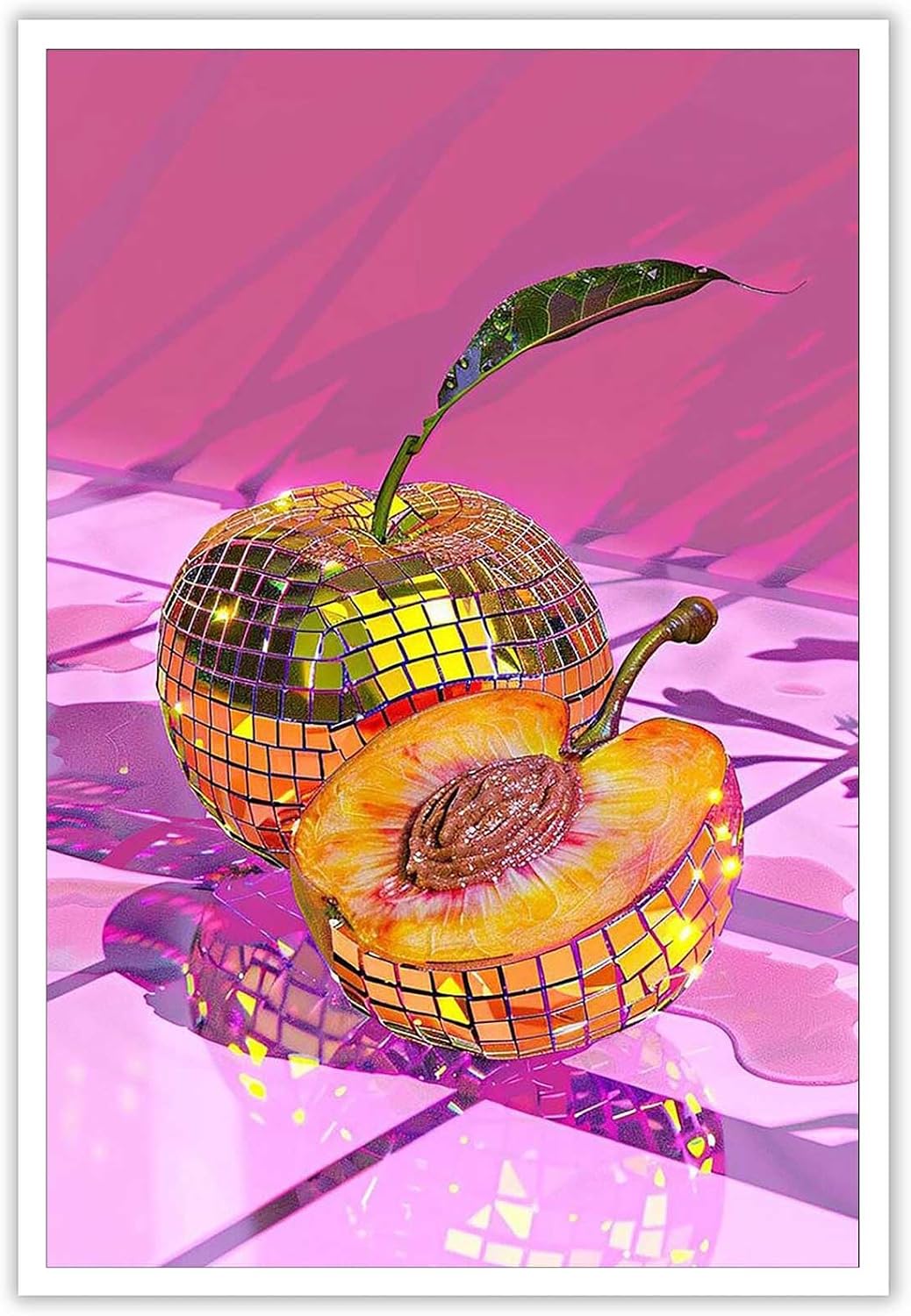 Minimalist Impressionist Yellow Peach Disco Ball Posters Prints Trendy Aesthetic Fruit Food Kitchen Canvas Wall Art For Home Bedroom Dorm Wall Decor 12x16in Unframed