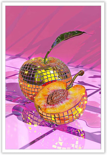 Minimalist Impressionist Yellow Peach Disco Ball Posters Prints Trendy Aesthetic Fruit Food Kitchen Canvas Wall Art For Home Bedroom Dorm Wall Decor 12x16in Unframed