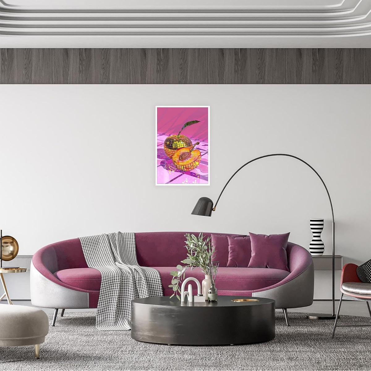 Minimalist Impressionist Yellow Peach Disco Ball Posters Prints Trendy Aesthetic Fruit Food Kitchen Canvas Wall Art For Home Bedroom Dorm Wall Decor 12x16in Unframed