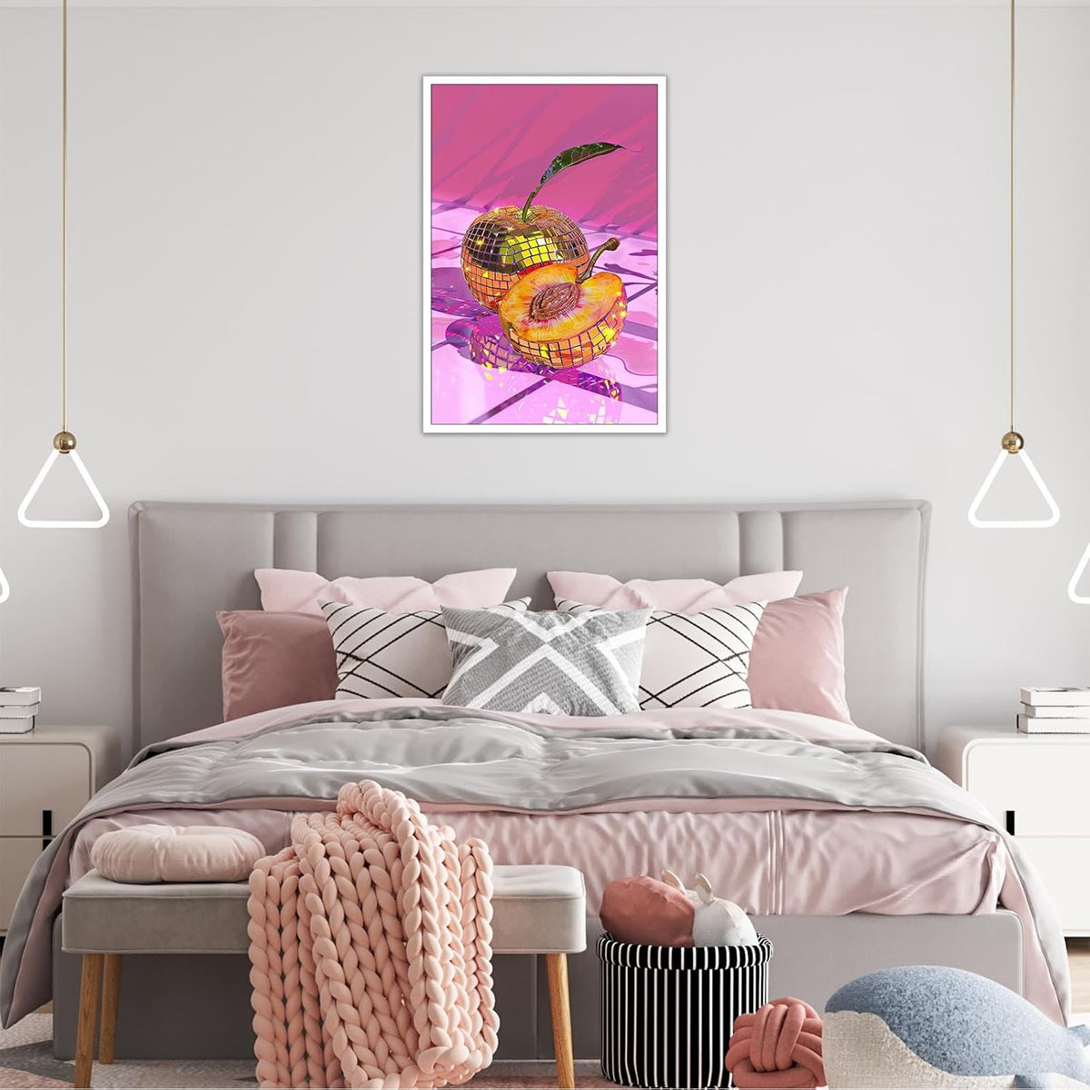 Minimalist Impressionist Yellow Peach Disco Ball Posters Prints Trendy Aesthetic Fruit Food Kitchen Canvas Wall Art For Home Bedroom Dorm Wall Decor 12x16in Unframed