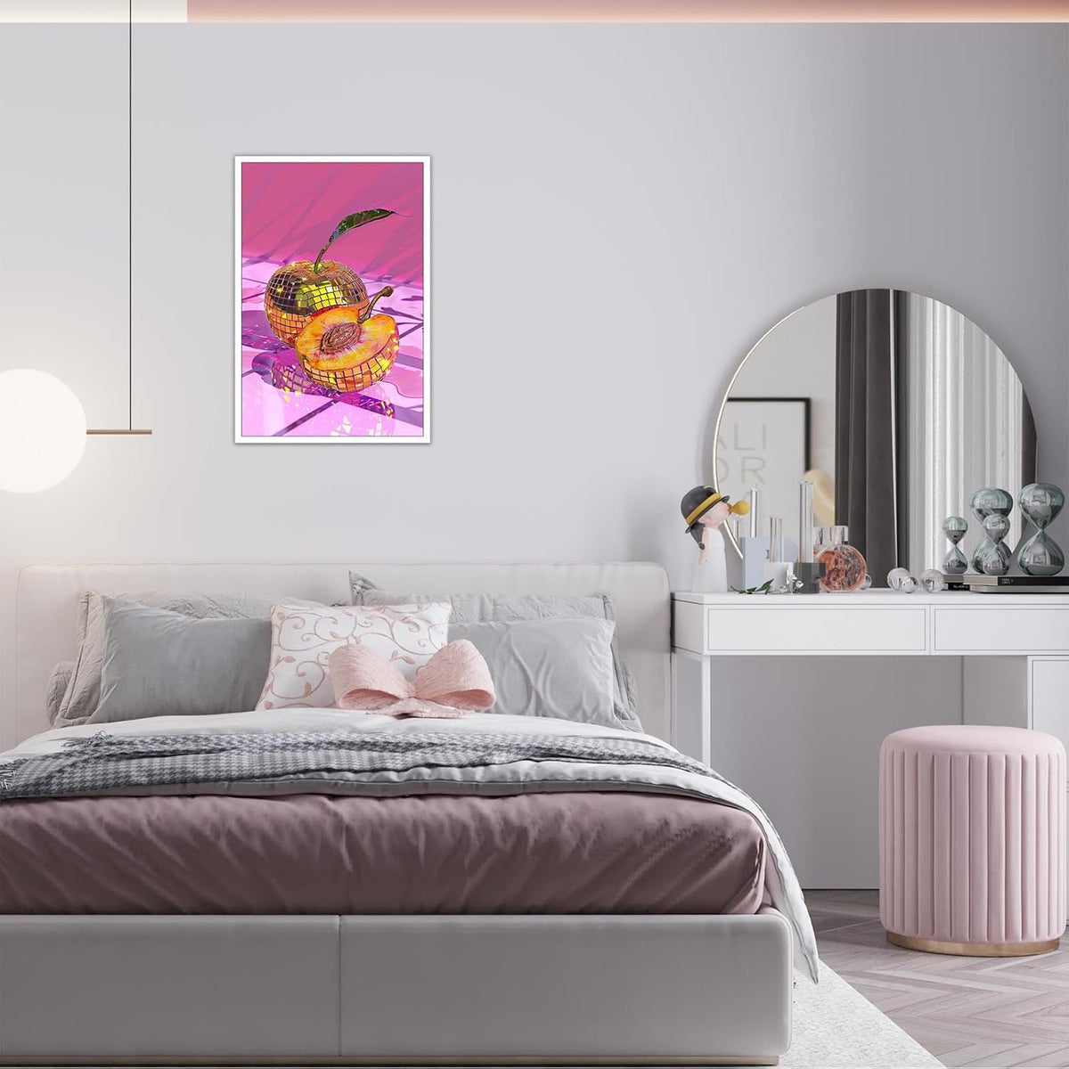 Minimalist Impressionist Yellow Peach Disco Ball Posters Prints Trendy Aesthetic Fruit Food Kitchen Canvas Wall Art For Home Bedroom Dorm Wall Decor 12x16in Unframed