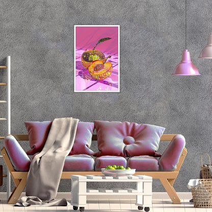 Minimalist Impressionist Yellow Peach Disco Ball Posters Prints Trendy Aesthetic Fruit Food Kitchen Canvas Wall Art For Home Bedroom Dorm Wall Decor 12x16in Unframed
