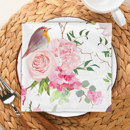 Pink Rose Little Bird Cloth Napkins Soft Table Flower Floral Dinner Napkins Set of 6 with Hemmed Edges for Family Dinners Weddings Banquets Parties