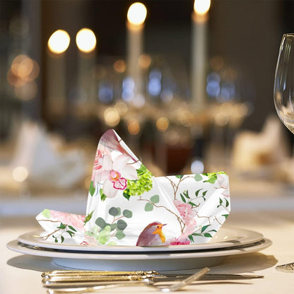 Pink Rose Little Bird Cloth Napkins Soft Table Flower Floral Dinner Napkins Set of 6 with Hemmed Edges for Family Dinners Weddings Banquets Parties