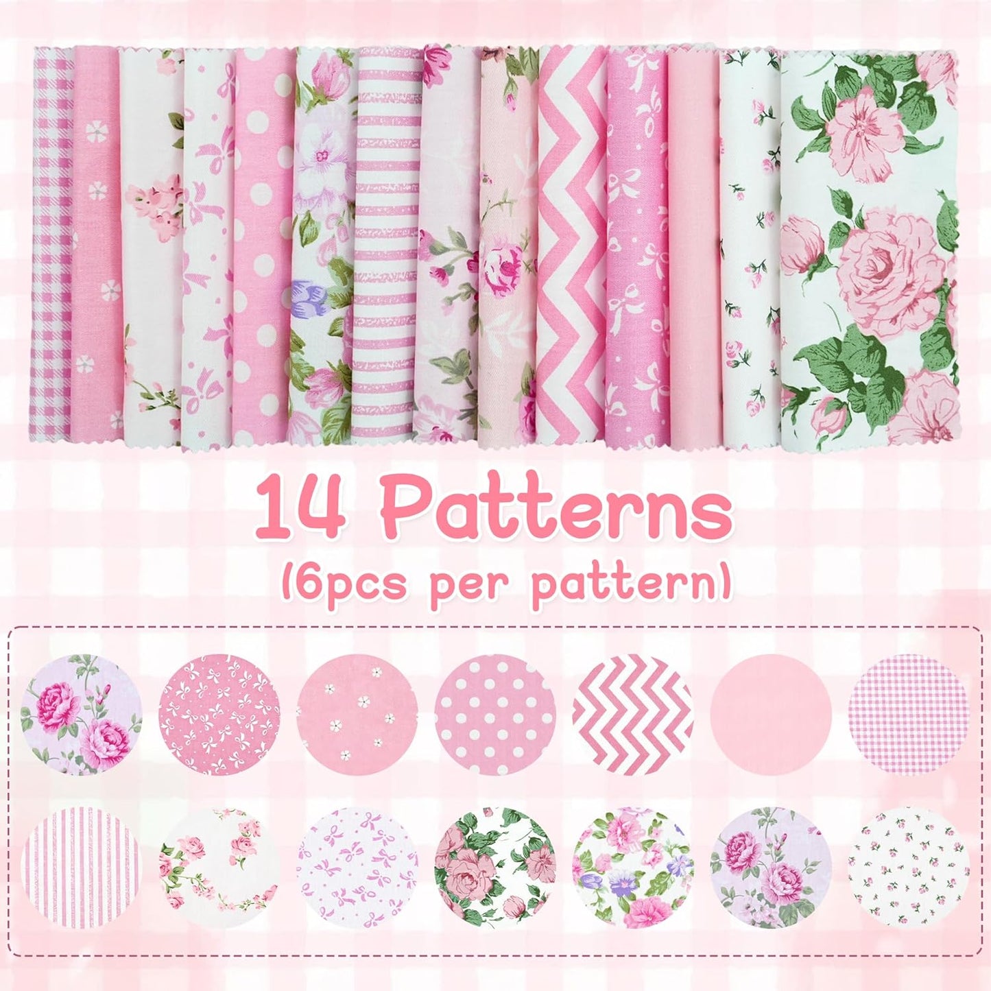 84 Pcs Charm Packs for Quilting 5 Inch Pink Precut Fabric Squares | Floral Cotton Fabric, For Sewing DIY Crafts Patchwork, With Needle and Thread Box