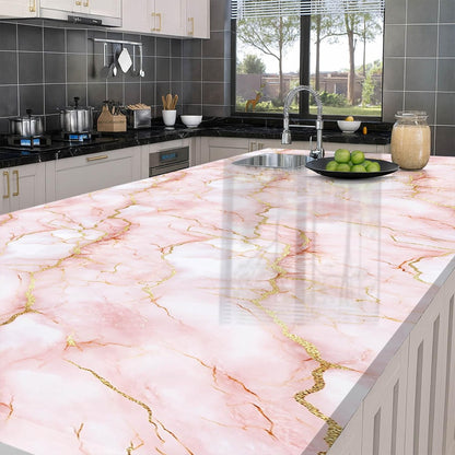 Pink Gold Marble Peel Stick Wallpaper 15.7x39.4 PVC Mural