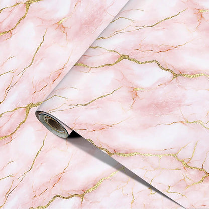 Pink Gold Marble Peel Stick Wallpaper 15.7x39.4 PVC Mural