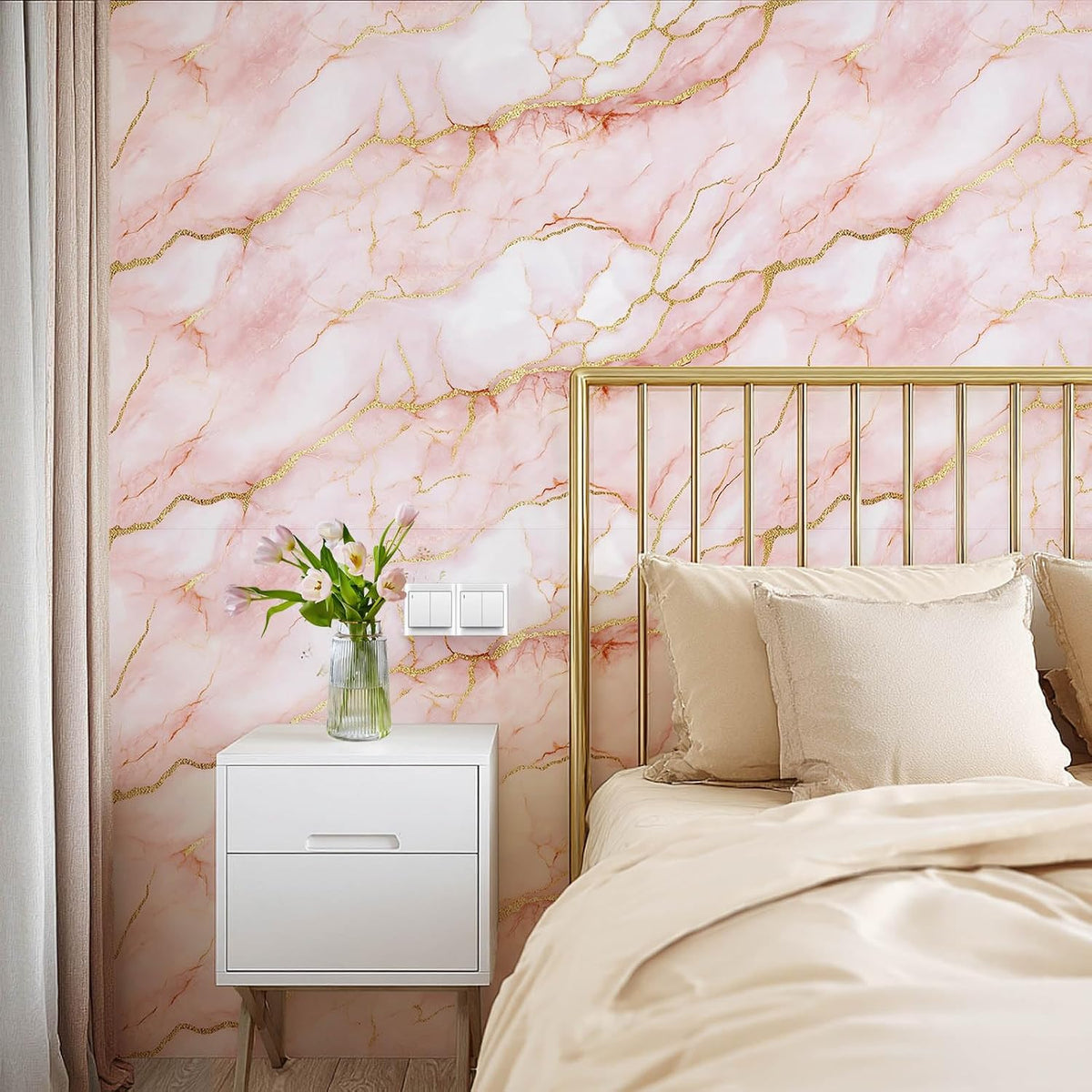 Pink Gold Marble Peel Stick Wallpaper 15.7x39.4 PVC Mural