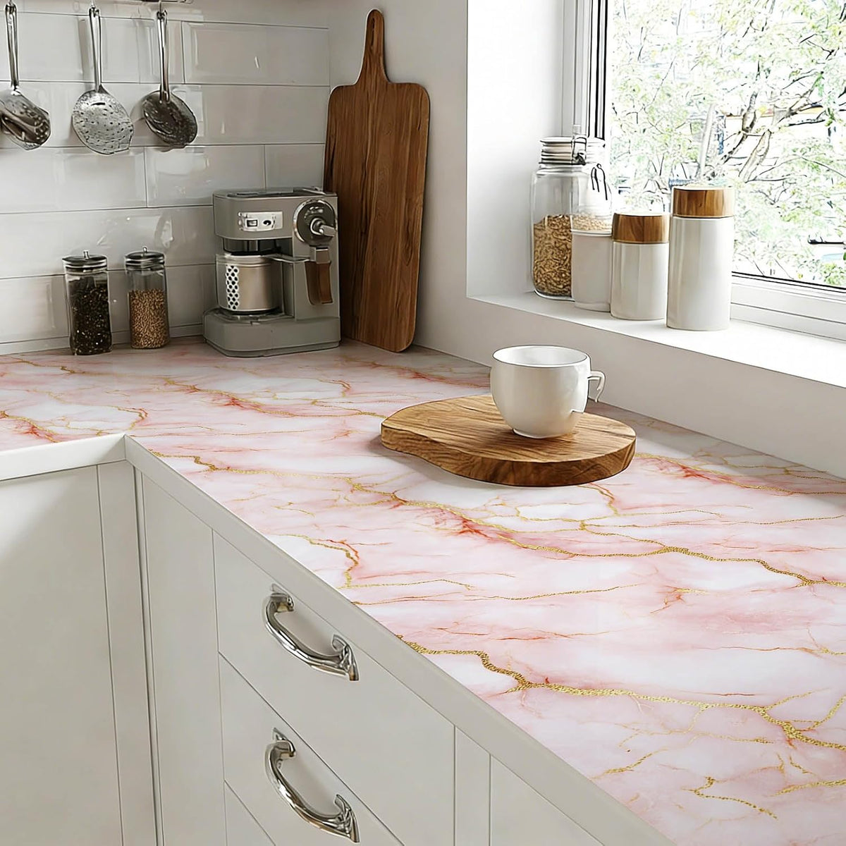 Pink Gold Marble Peel Stick Wallpaper 15.7x39.4 PVC Mural