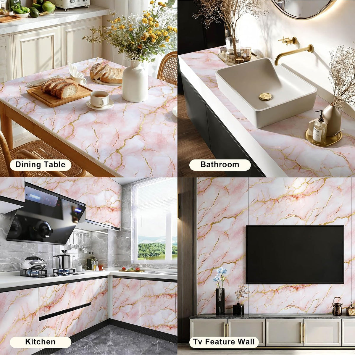 Pink Gold Marble Peel Stick Wallpaper 15.7x39.4 PVC Mural