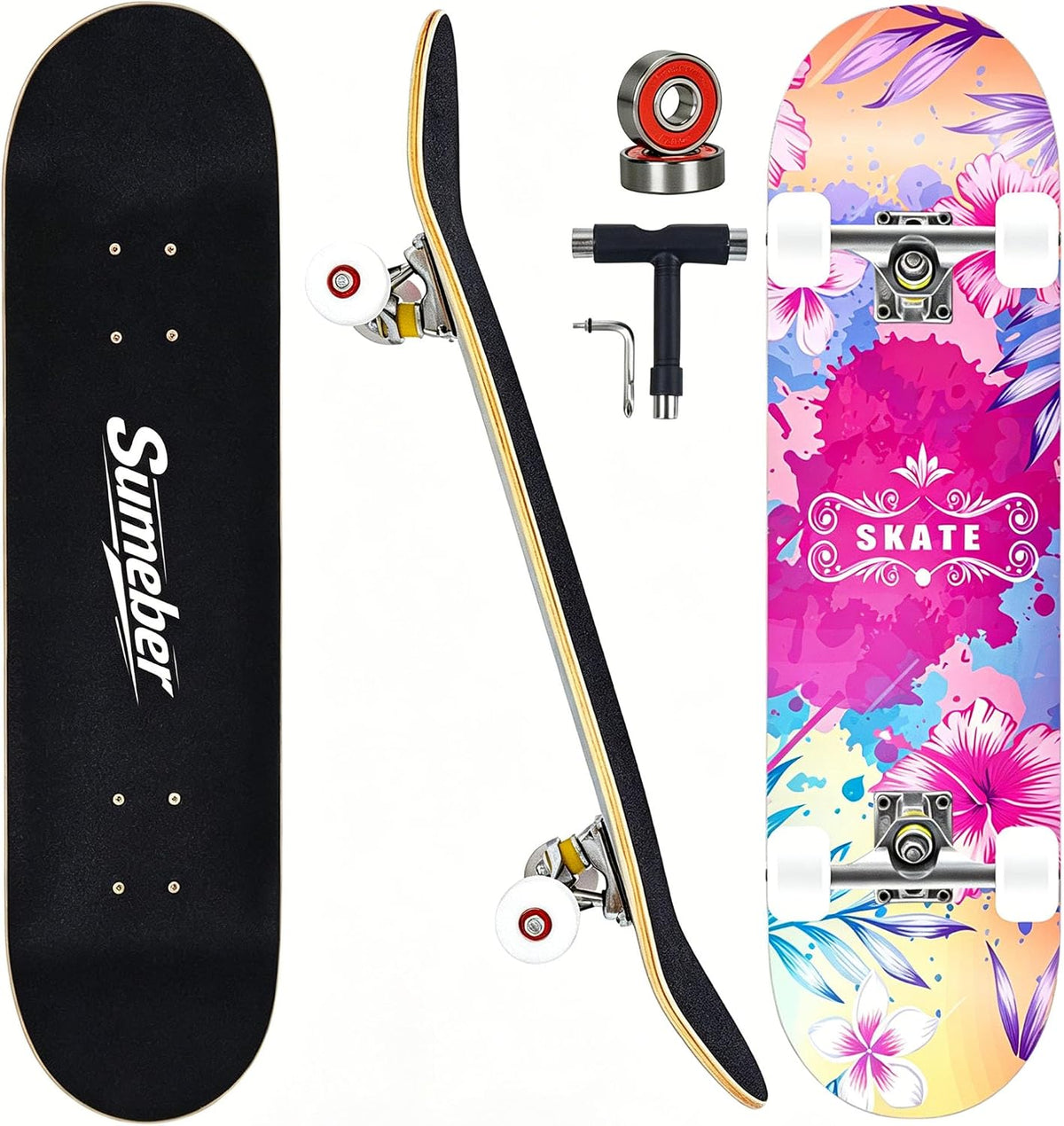 Standard Skateboards for Beginners Kids Boys Girls Youths Adults Starter-Complete Skate Boards 31''x 8'' Maple Wood Skateboard