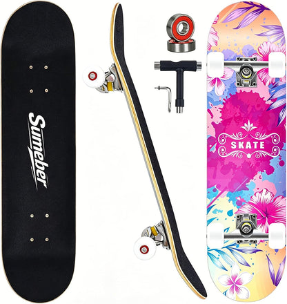Standard Skateboards for Beginners Kids Boys Girls Youths Adults Starter-Complete Skate Boards 31''x 8'' Maple Wood Skateboard