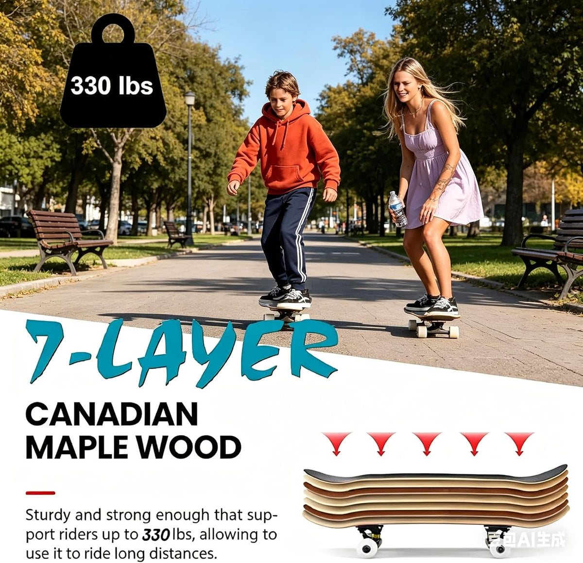 Standard Skateboards for Beginners Kids Boys Girls Youths Adults Starter-Complete Skate Boards 31''x 8'' Maple Wood Skateboard