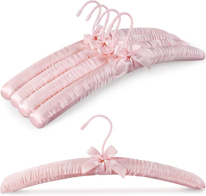 Satin Padded Hangers for Women Clothing 17-inch 5 Pack Pink