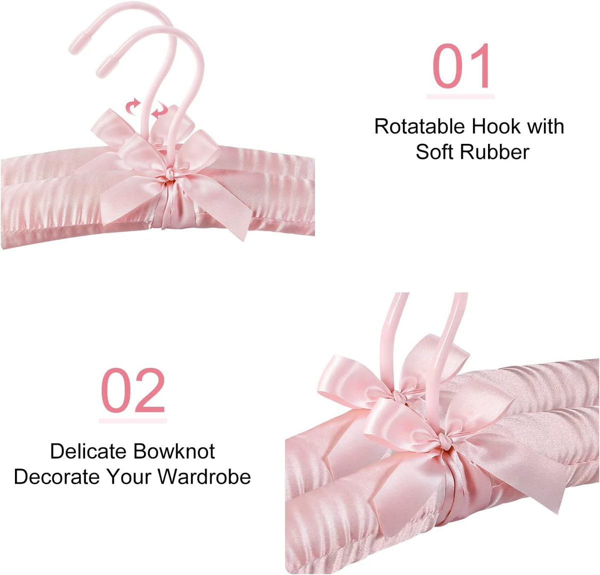 Satin Padded Hangers for Women Clothing 17-inch 5 Pack Pink
