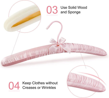 Satin Padded Hangers for Women Clothing 17-inch 5 Pack Pink