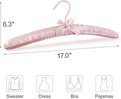 Satin Padded Hangers for Women Clothing 17-inch 5 Pack Pink