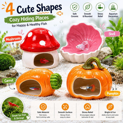 Aquarium Decorations Cave Hideout for Betta Fish Shrimp Tank Seashell Pink | Hollow cave with open entry